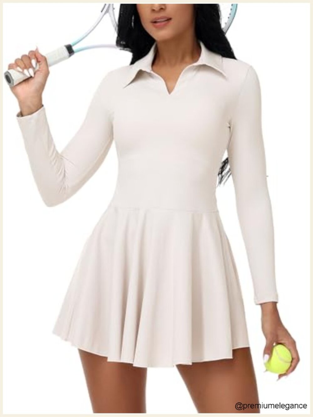 Long Sleeve Tennis Golf Dress Athletic Built in Bra & Shorts Sports Mini Dress